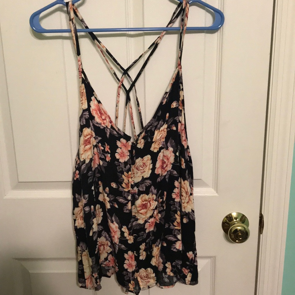 Floral cross-cross back tank top